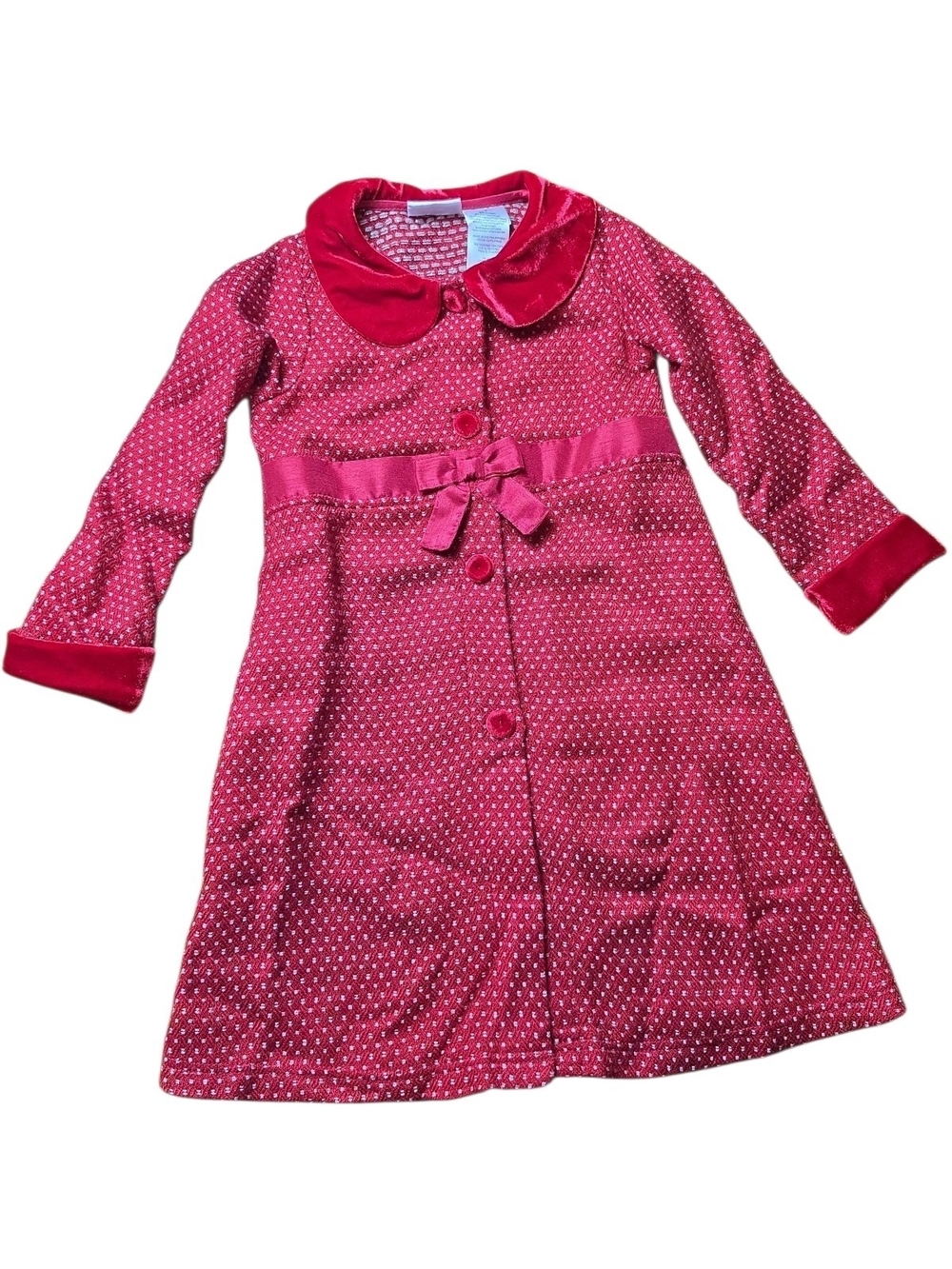 BLUEBERI BOULEVARD | Holiday Red Sweater Knit Velvet Bow Dress Dots Girls | 5 - Picture 2 of 10